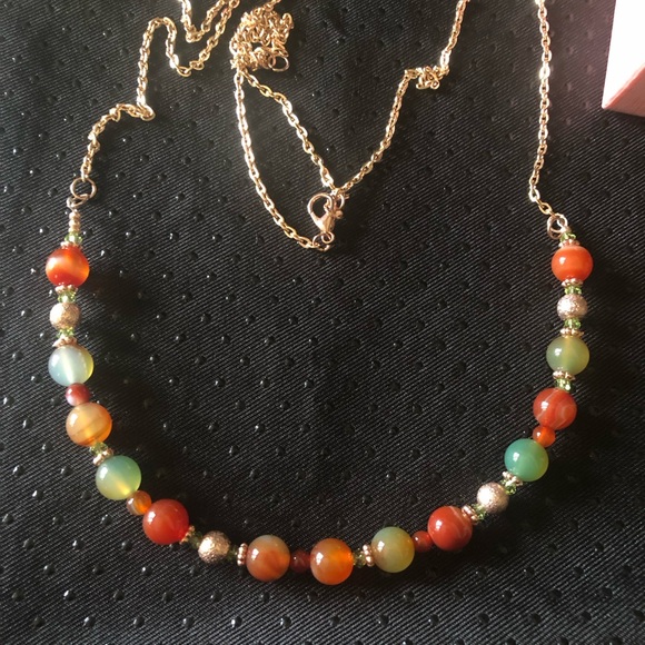 Natural Multicolored Agate Bead Necklace Earrings Bracelet 3 p - Picture 3 of 8